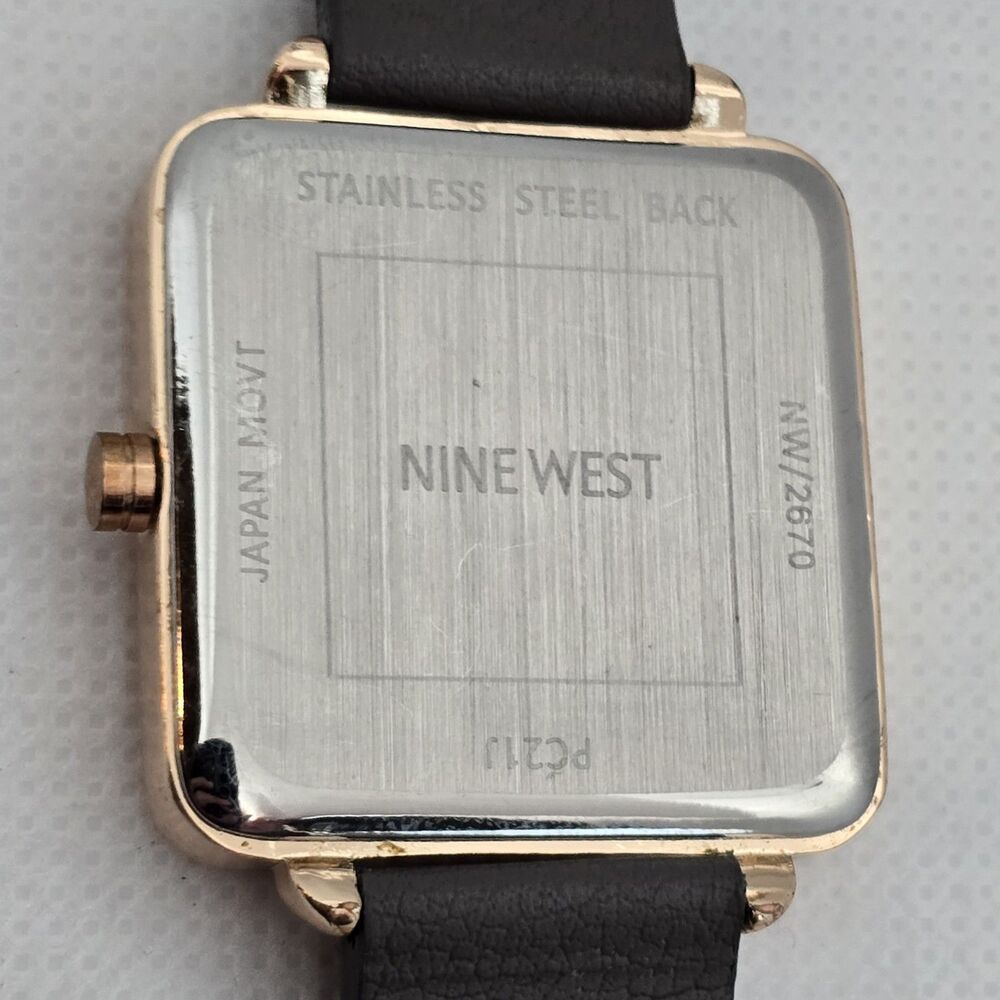Women's Nine West Casual Square Rose Gold Tone Case Gray Leather Strap Watch 13 - Picture 9 of 9